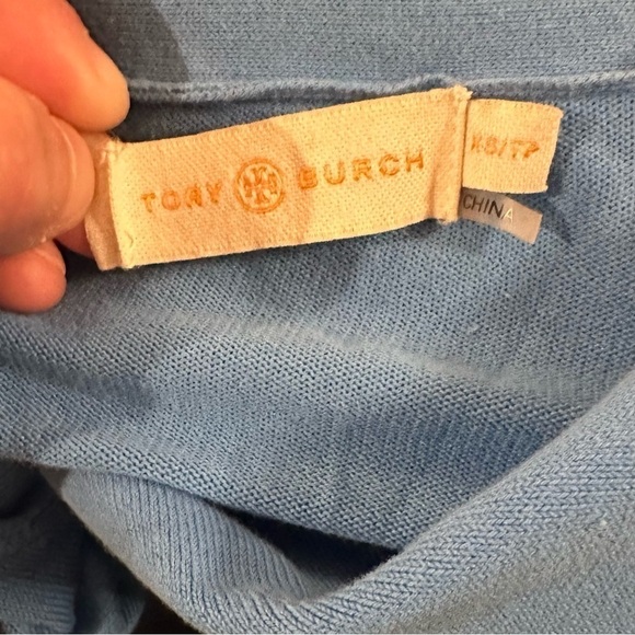 Tory Burch Color Block Solid Light Blue Cardigan Sweater Logo Buttons Sz XS - Picture 6 of 9